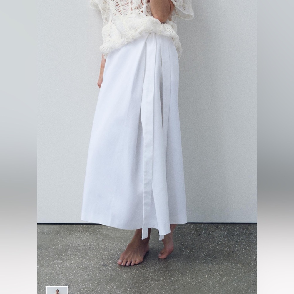 Zara NWT white midi skirt with tie detail